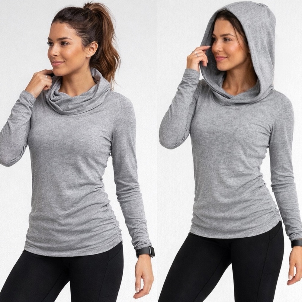 Lucy cowl neck hooded ruched, ruched sleeve pullover top ❤️